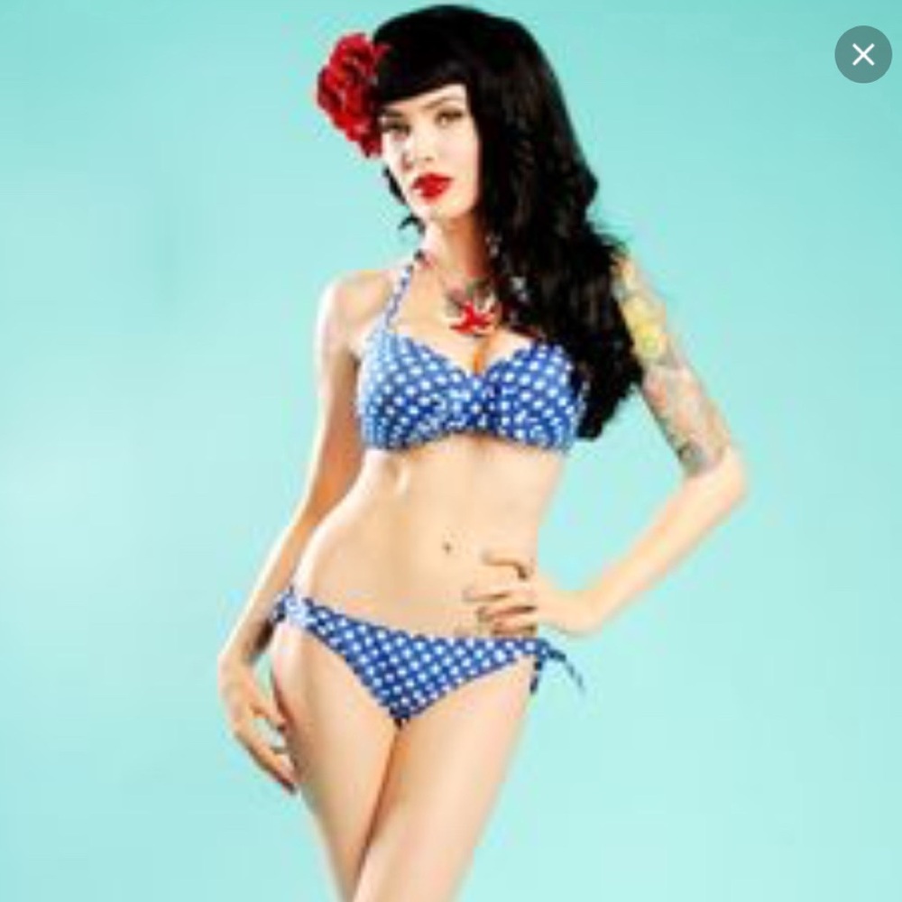Pinup girl clothing bikini in blue with white